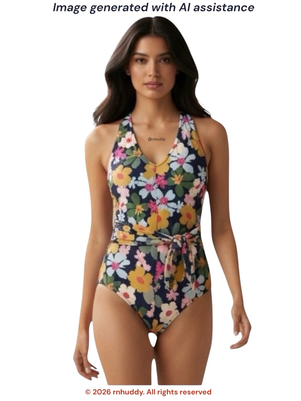 Downeast XL multicolored floral tie waist swimsuit